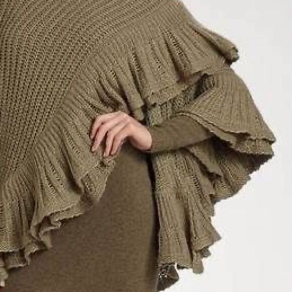 Ralph Lauren Olive Linen Alpaca Knit Ruffle Tiered Wrap - Picture 14 of 16